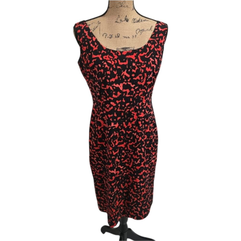 Ann Taylor Vintage Red and Black Silk Abstract Sheath Dress Size 8β